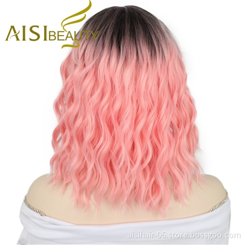 Aisi Beauty Ombre Pre Plucked Deep Wave Wholesale For Women Heat Resistant Short Bob Cut Wigs Lace Front Synthetic